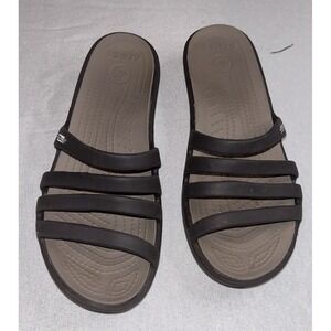 Crocs Rhonda‎ Low Wedge 4 Strap Sandal Brown Women's Size 7